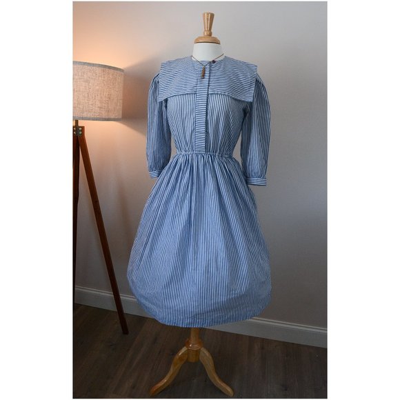 Vintage 80s does 50s Sailor Dress Pockets 10 M - Picture 1 of 10